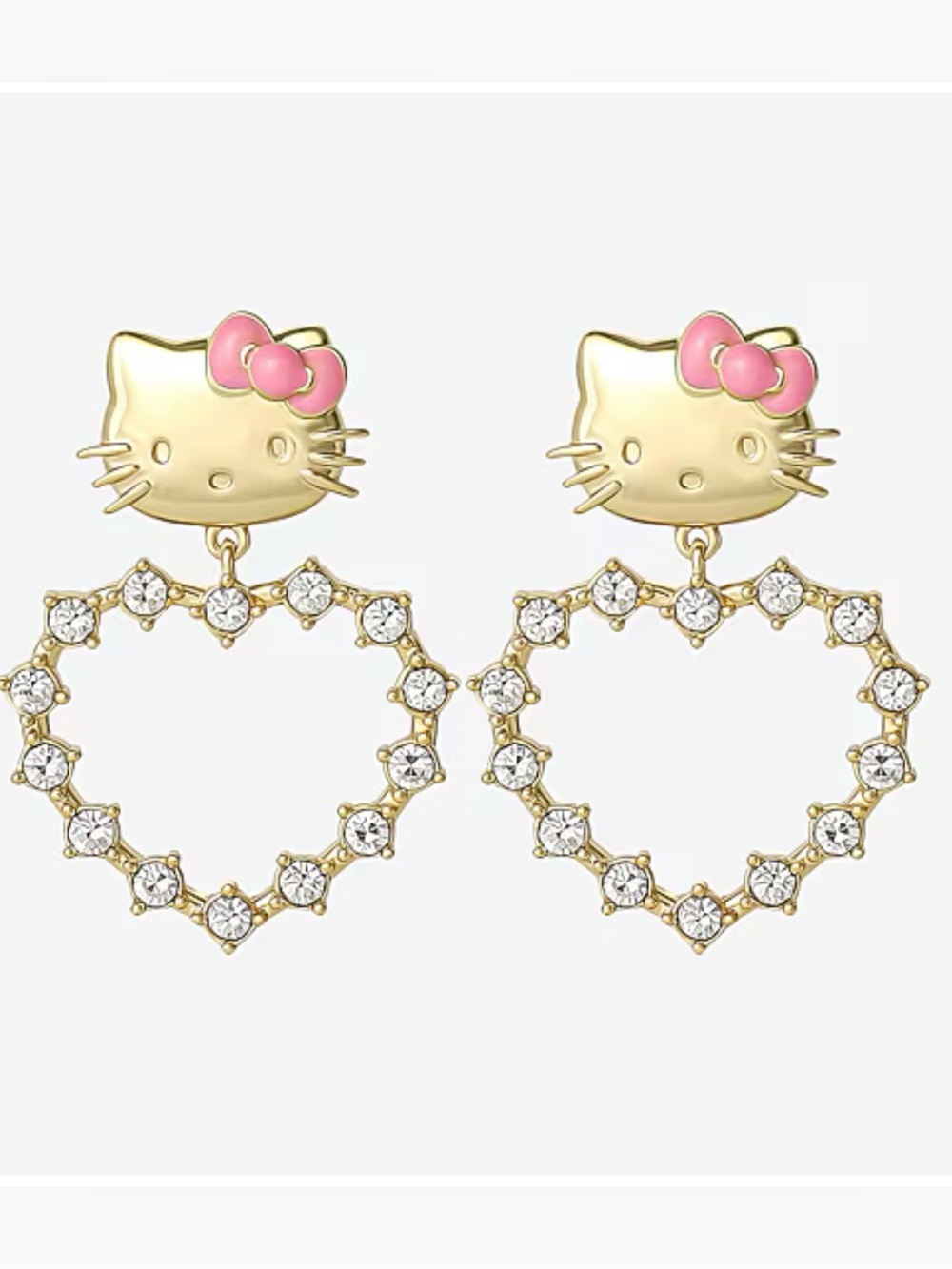 Sanrio | Hello Kitty Gold-Plated Crystal Heart Dangle Earrings